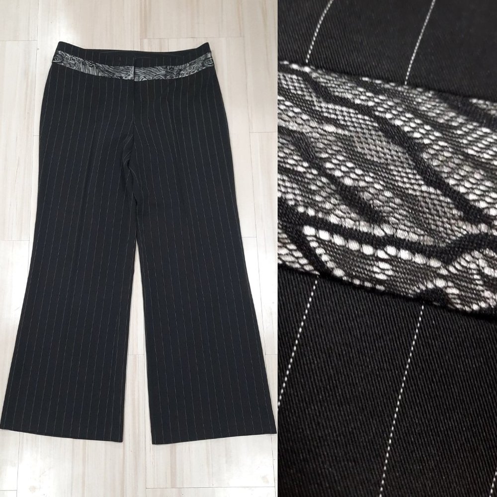 Vtg Y2K pinstripe slacks w/ lace waistband - B.I.Y.A.Y.C.D.A. brand